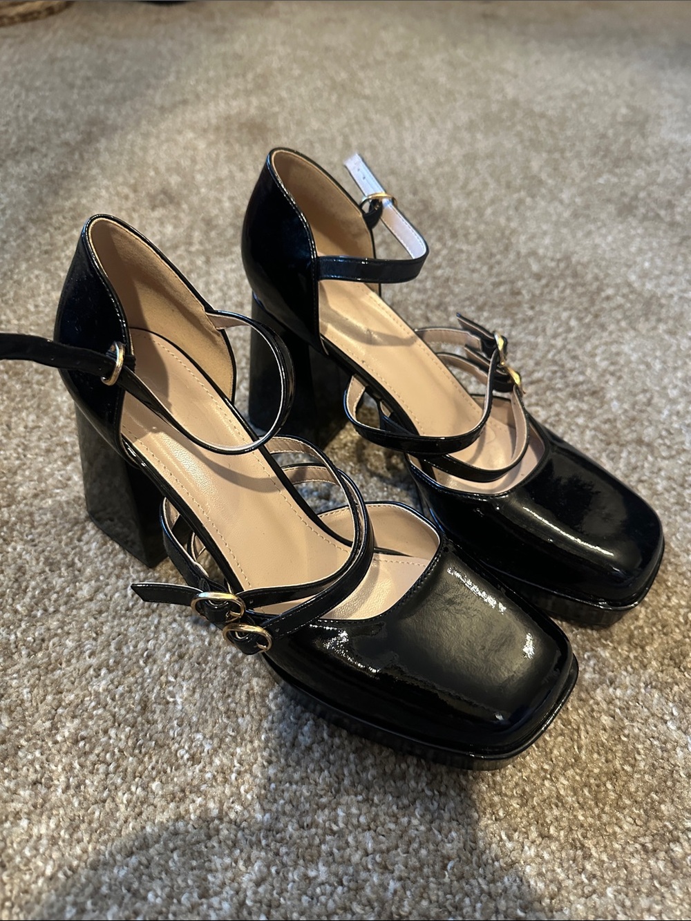 Classic Black Mary Jane Block Heel Pumps
